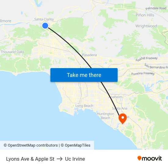 Lyons Ave & Apple St to Uc Irvine map