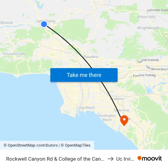 Rockwell Canyon Rd & College of the Canyons to Uc Irvine map