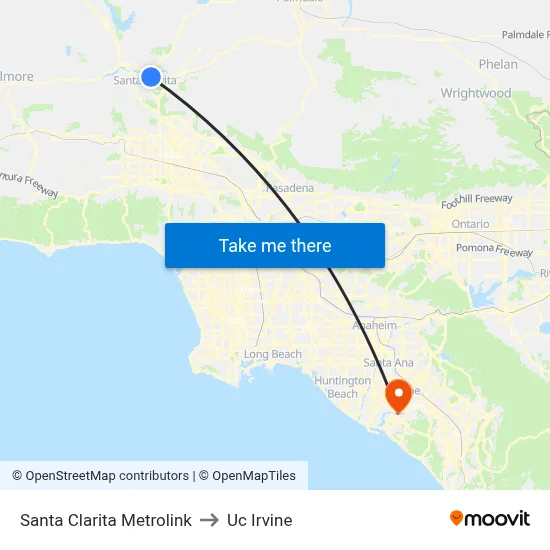 Santa Clarita Metrolink to Uc Irvine map