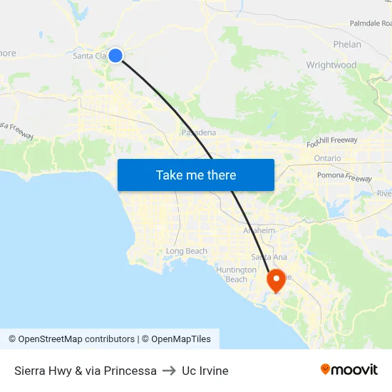 Sierra Hwy & via Princessa to Uc Irvine map