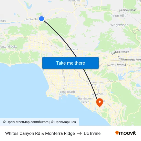 Whites Canyon Rd & Monterra Ridge to Uc Irvine map