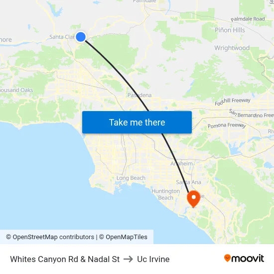 Whites Canyon Rd & Nadal St to Uc Irvine map