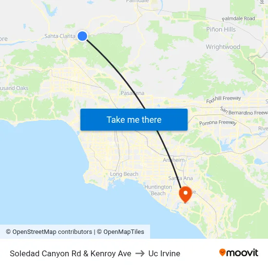 Soledad Canyon Rd & Kenroy Ave to Uc Irvine map