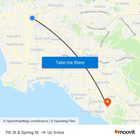 7th St & Spring St to Uc Irvine map