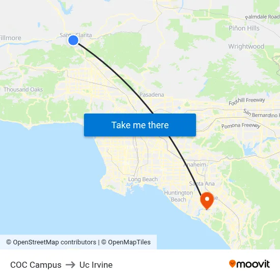 COC Campus to Uc Irvine map