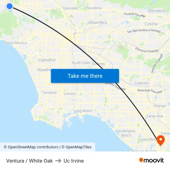 Ventura / White Oak to Uc Irvine map