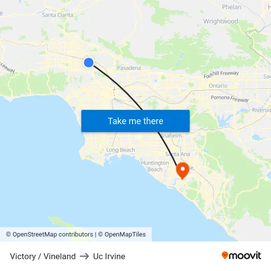 Victory / Vineland to Uc Irvine map