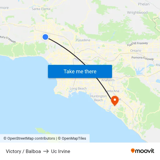 Victory / Balboa to Uc Irvine map