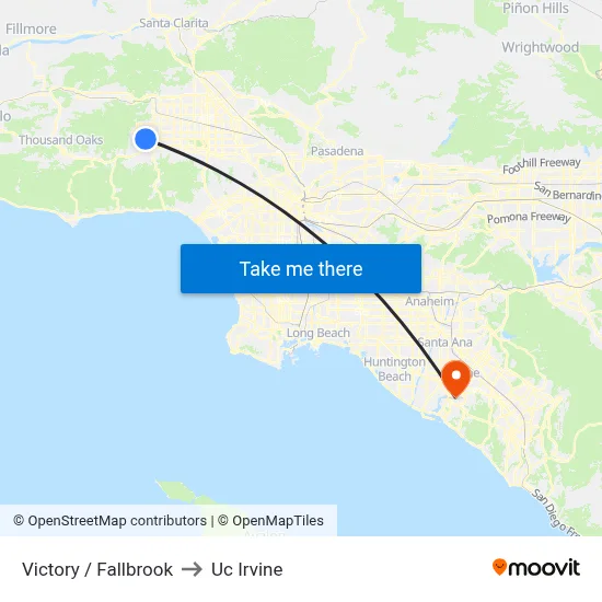 Victory / Fallbrook to Uc Irvine map