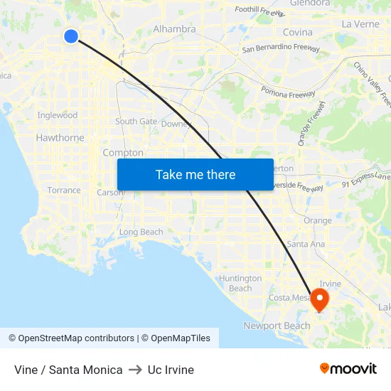 Vine / Santa Monica to Uc Irvine map