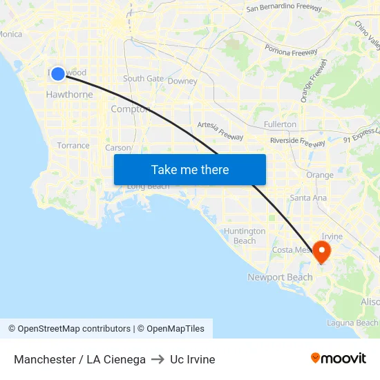 Manchester / LA Cienega to Uc Irvine map