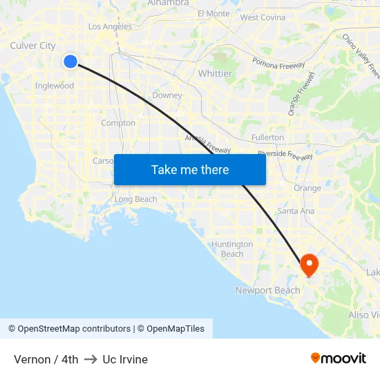 Vernon / 4th to Uc Irvine map