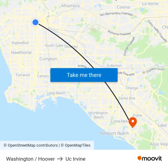 Washington / Hoover to Uc Irvine map