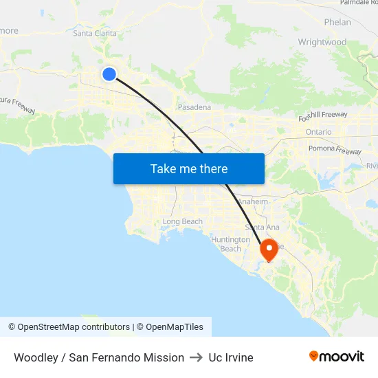 Woodley / San Fernando Mission to Uc Irvine map