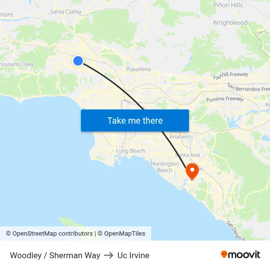 Woodley / Sherman Way to Uc Irvine map