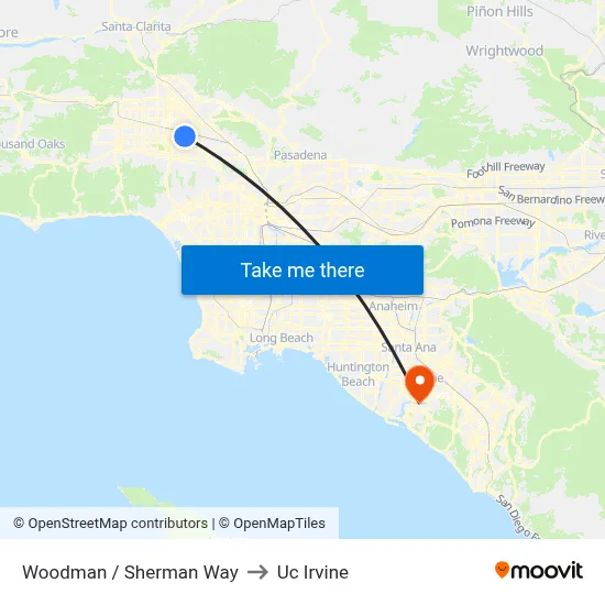 Woodman / Sherman Way to Uc Irvine map