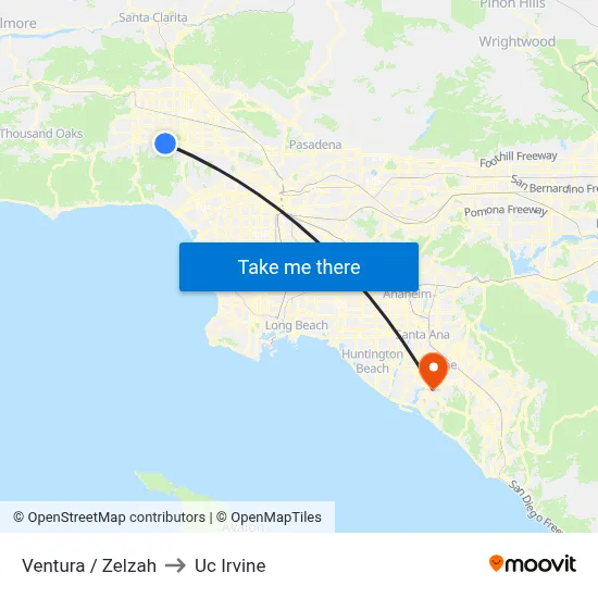 Ventura / Zelzah to Uc Irvine map