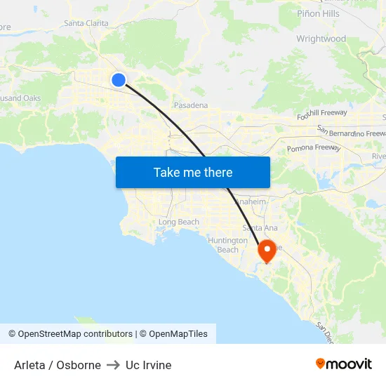 Arleta / Osborne to Uc Irvine map