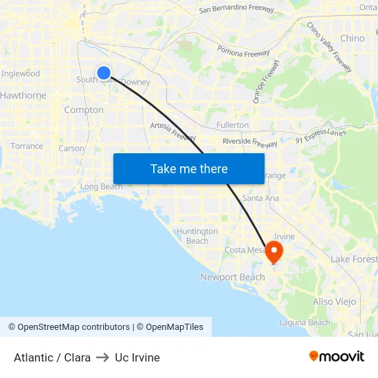 Atlantic / Clara to Uc Irvine map