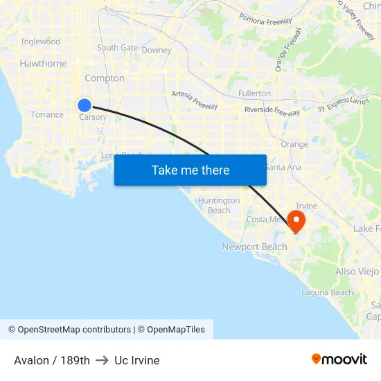 Avalon / 189th to Uc Irvine map