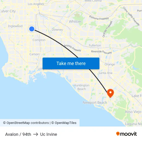 Avalon / 94th to Uc Irvine map