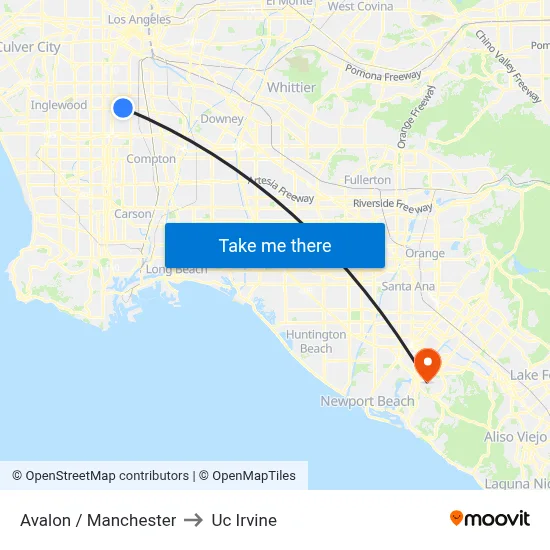 Avalon / Manchester to Uc Irvine map