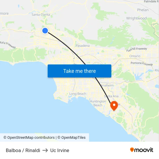 Balboa / Rinaldi to Uc Irvine map