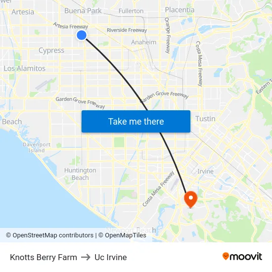 Knotts Berry Farm to Uc Irvine map