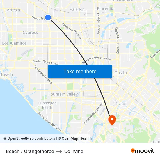 Beach / Orangethorpe to Uc Irvine map