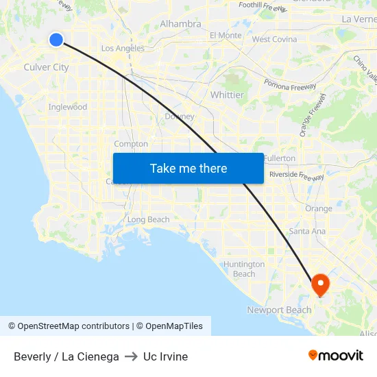 Beverly / La Cienega to Uc Irvine map
