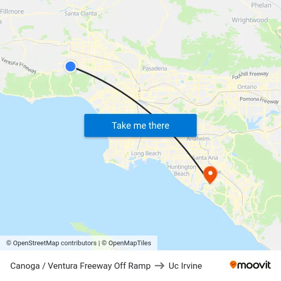 Canoga / Ventura Freeway Off Ramp to Uc Irvine map