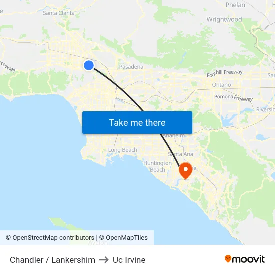Chandler / Lankershim to Uc Irvine map