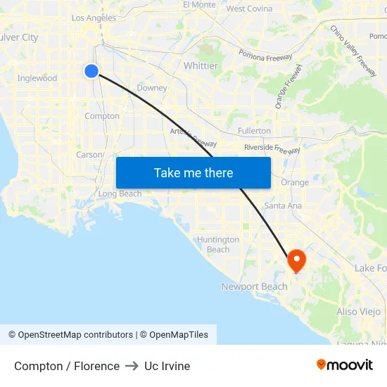 Compton / Florence to Uc Irvine map