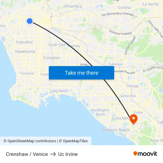 Crenshaw / Venice to Uc Irvine map