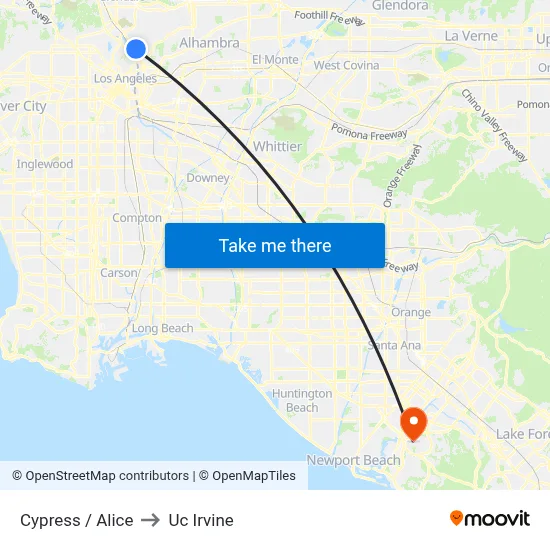 Cypress / Alice to Uc Irvine map
