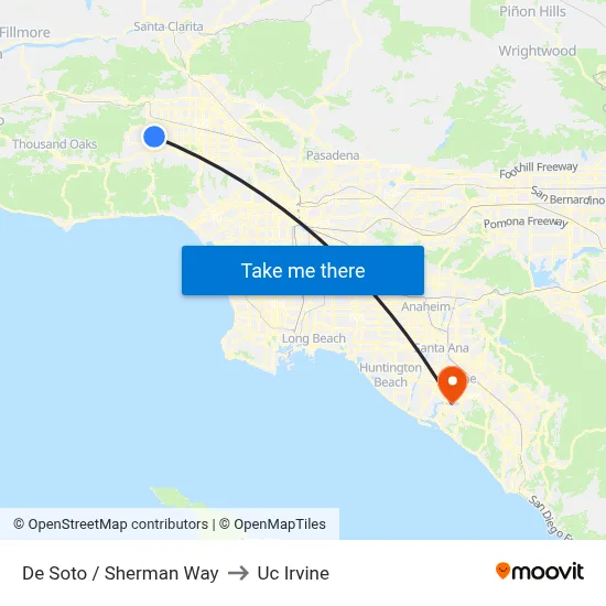 De Soto / Sherman Way to Uc Irvine map