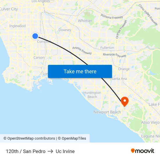 120th / San Pedro to Uc Irvine map