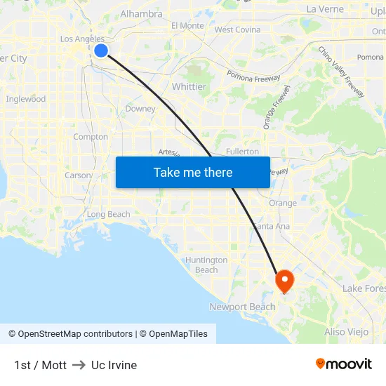 1st / Mott to Uc Irvine map