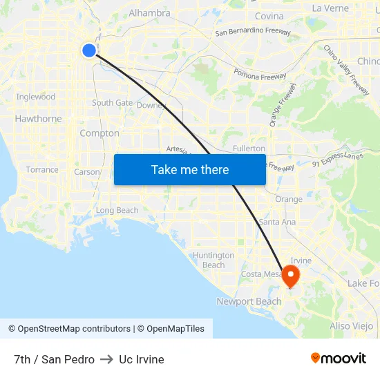 7th / San Pedro to Uc Irvine map