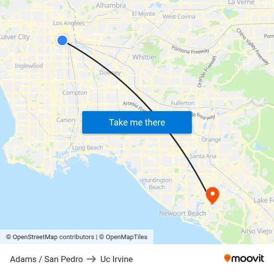 Adams / San Pedro to Uc Irvine map