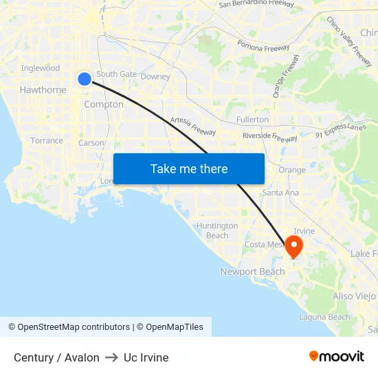 Century / Avalon to Uc Irvine map