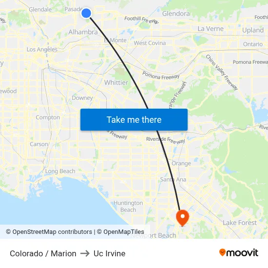 Colorado / Marion to Uc Irvine map