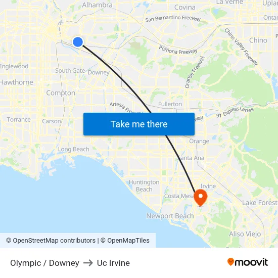 Olympic / Downey to Uc Irvine map