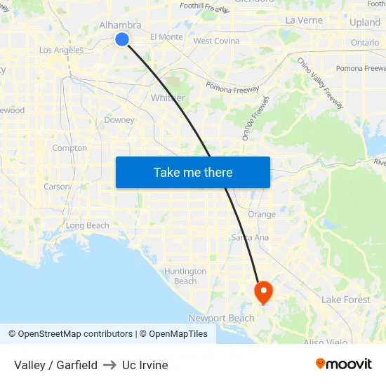 Valley / Garfield to Uc Irvine map