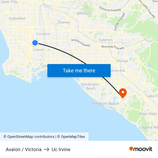 Avalon / Victoria to Uc Irvine map