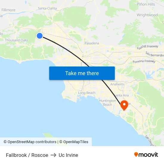 Fallbrook / Roscoe to Uc Irvine map