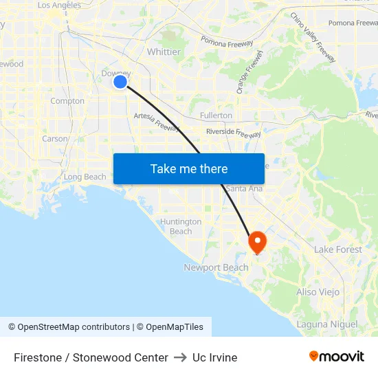 Firestone / Stonewood Center to Uc Irvine map