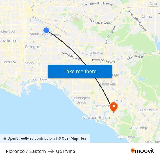 Florence / Eastern to Uc Irvine map