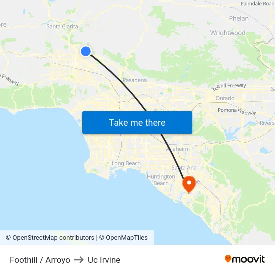 Foothill / Arroyo to Uc Irvine map