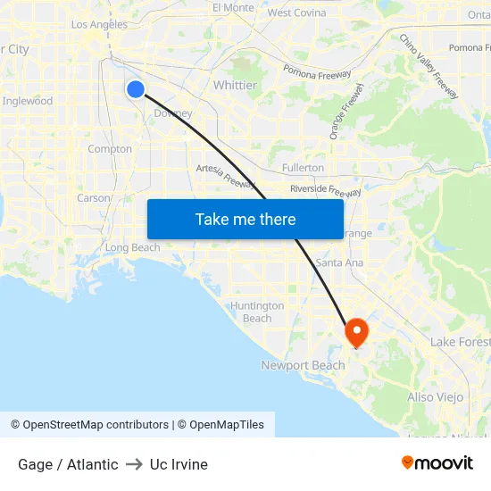 Gage / Atlantic to Uc Irvine map